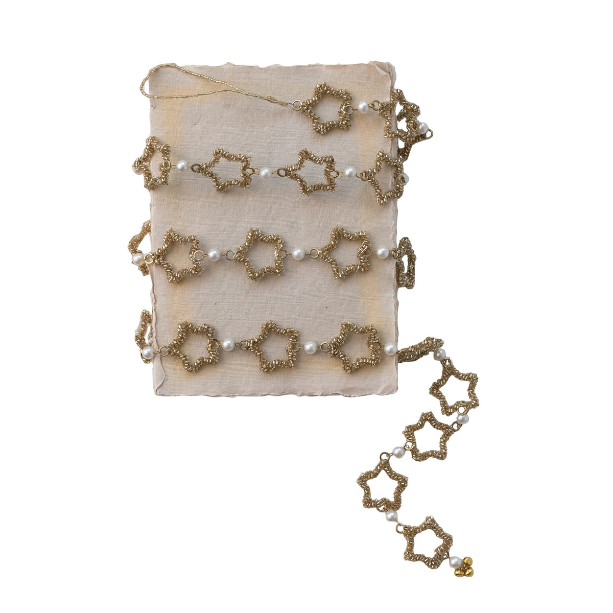 Gold Star Garland with Glass Beads &amp; Faux Pearls – Elegant Holiday Décor