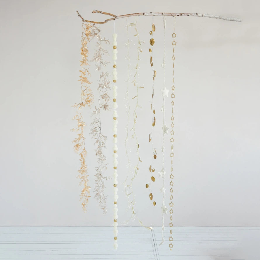 Gold Star Garland with Glass Beads &amp; Faux Pearls – Elegant Holiday Décor