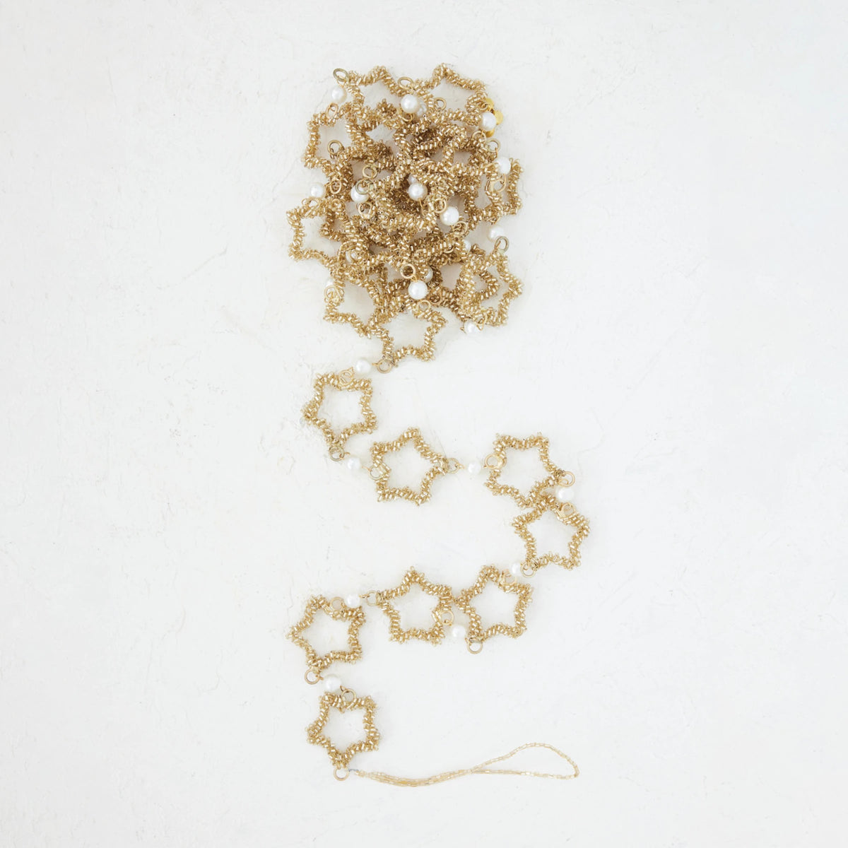 Gold Star Garland with Glass Beads &amp; Faux Pearls – Elegant Holiday Décor