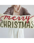 Cotton Bouclé Lumbar Pillow – Merry Christmas Embroidered Holiday Throw Pillow