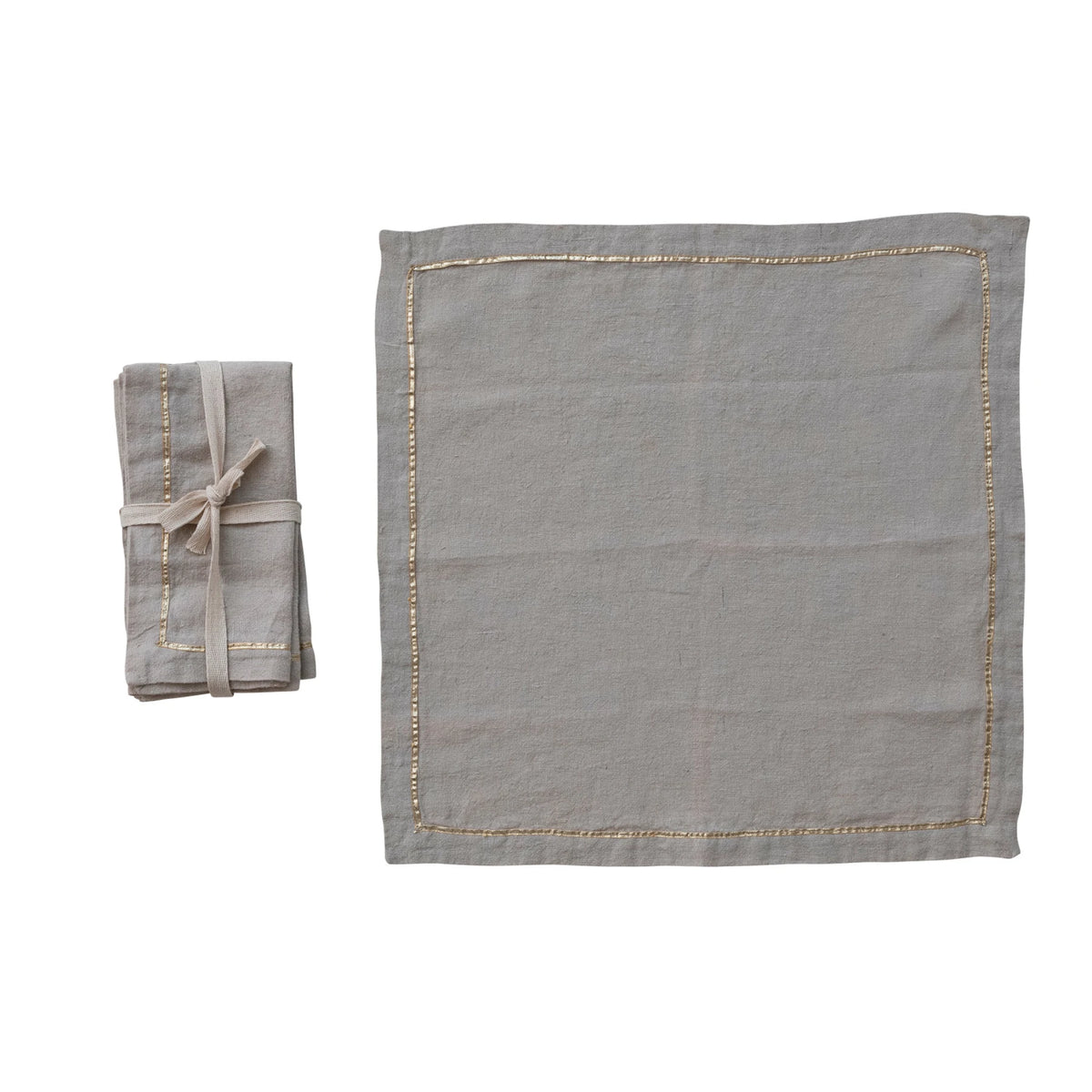 Linen Napkins with Metallic Gold Embroidered Border – Set of 4