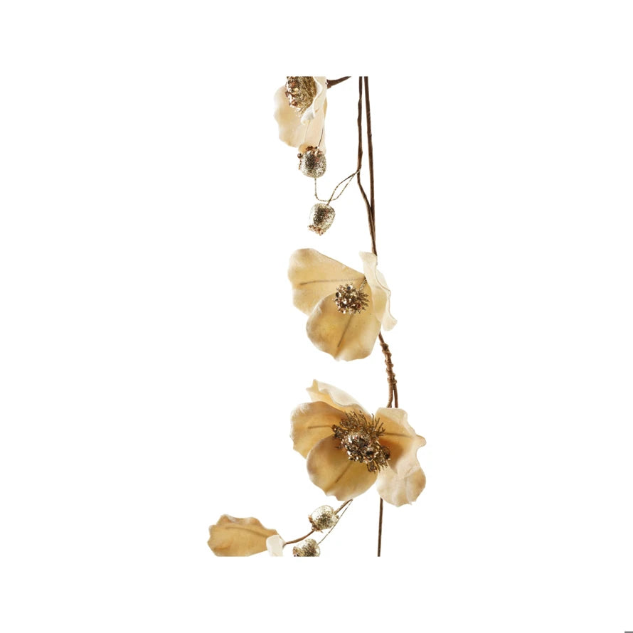 Blush Magnolia Flower Garland with Glitter &amp; Jewels – Faux Floral Décor