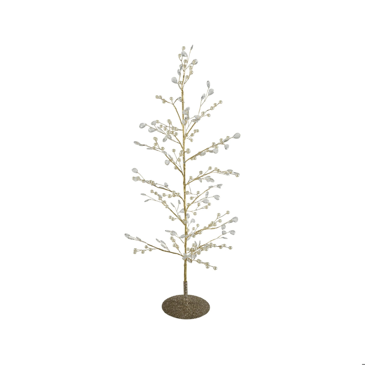 19" Gold Decorative Tree with Faux Pearls &amp; Acrylic Crystals