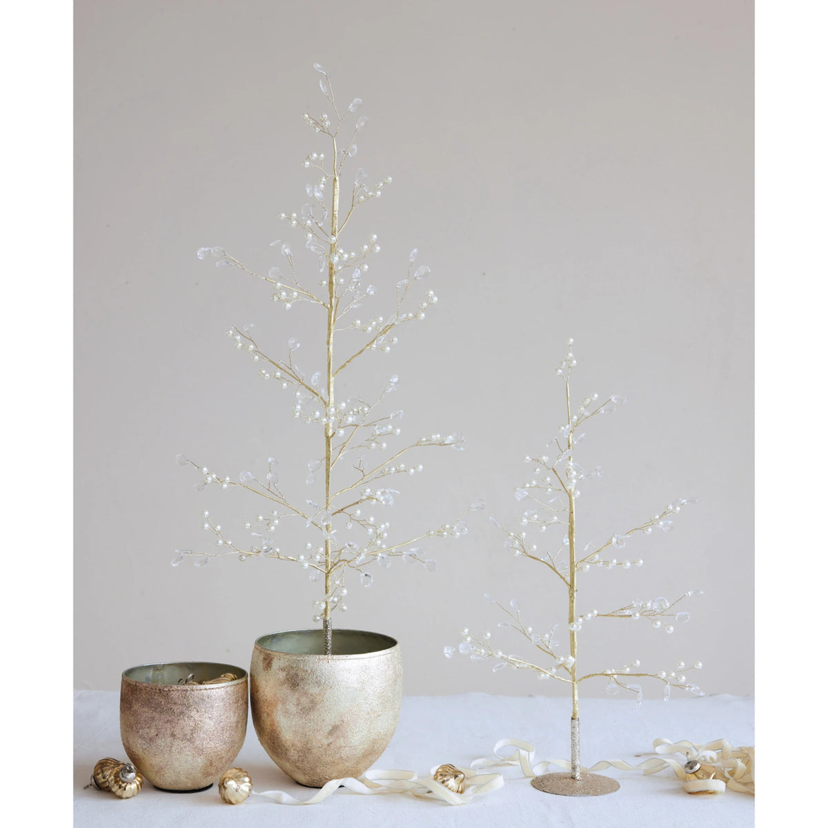 19" Gold Decorative Tree with Faux Pearls &amp; Acrylic Crystals