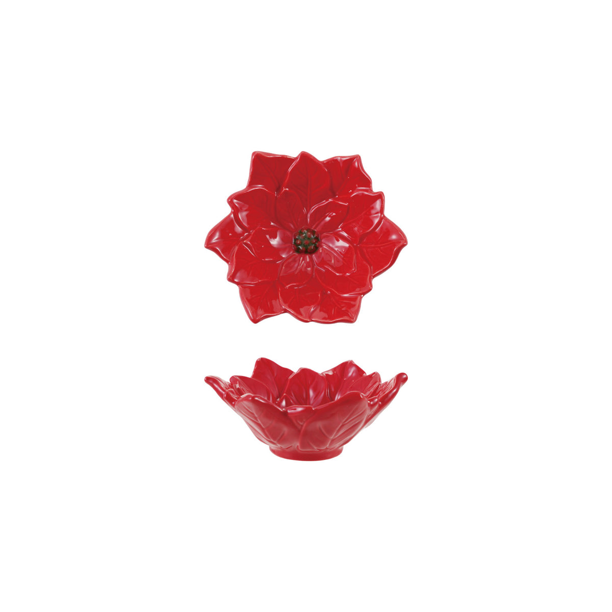 Hand-Painted Ceramic Poinsettia Shaped Dish, Red &amp; Green