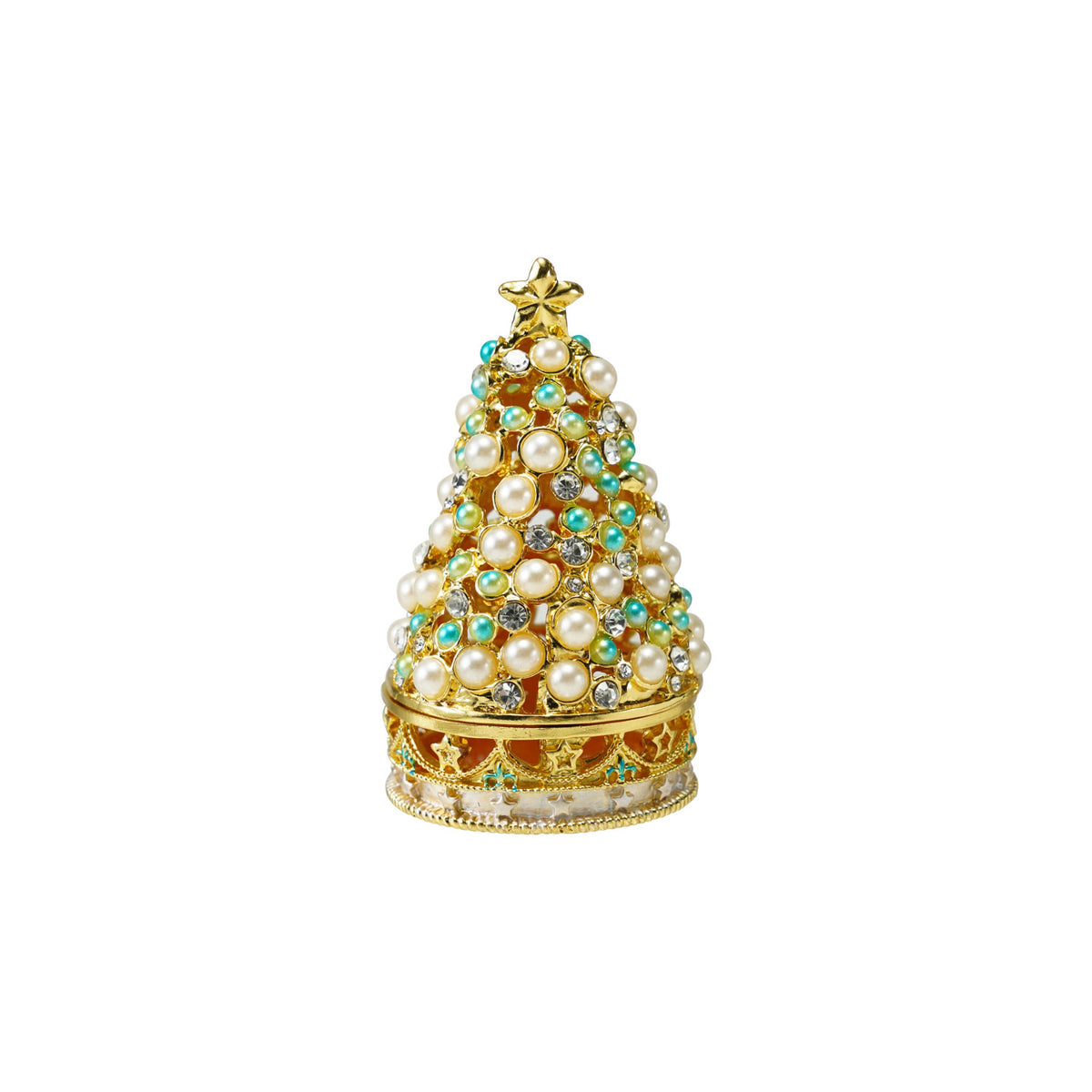 Product Title Jeweled Christmas Tree Trinket Box with Faux Pearls – Enameled Metal