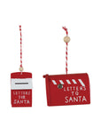 Red Iron Christmas Mailbox Ornament with Wood Beads – 3.25"