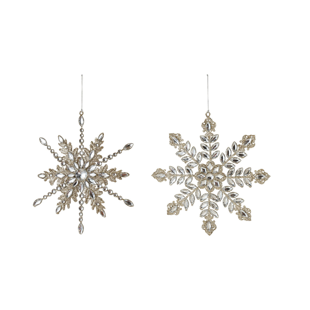 Metal Snowflake Ornament with Acrylic Jewels &amp; Glitter, 2 Styles